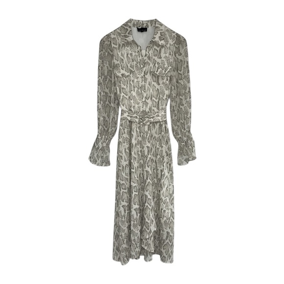 Lucy Paris Dresses & Skirts - Lucy Paris Long Sleeve Belted Dress Women’s Small‎ Tan Snakeskin Print